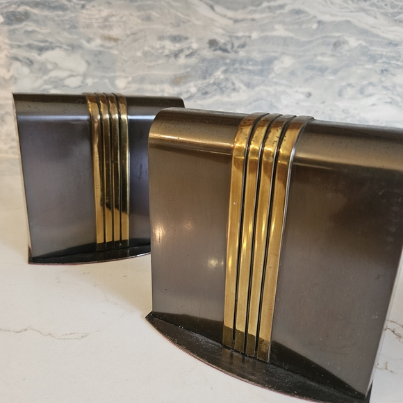 Elegant Dark Gray/brownish and Gold Bookends - Picture 3 of 5